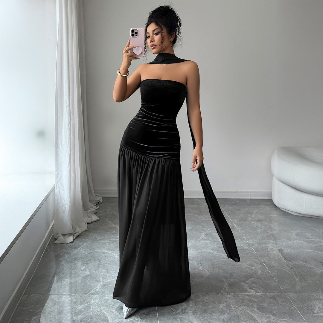 Damen Elegantes Abendkleid mit schulterfreiem Design und fließendem Rock Drune