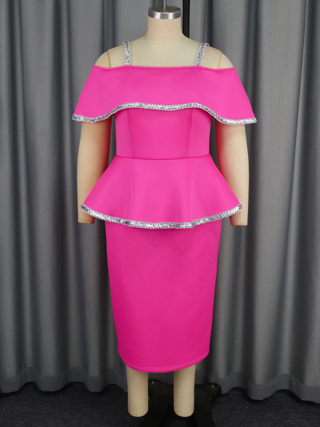 Damen elegantes Peplum-Kleid mit schulterfreiem Design und Glitzerdetails Drune