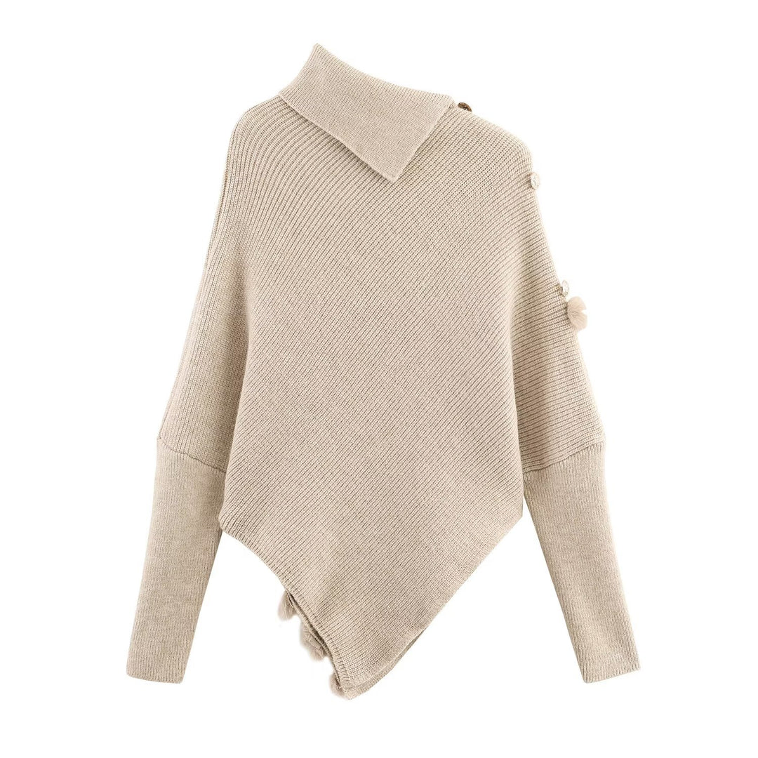 Damen modischer Poncho mit luxuriösem Fellbesatz und innovativem Schnitt Drune