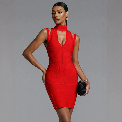 Damen Figurbetontes Minikleid mit hochgeschlossenem Ausschnitt und raffinierten Cut-Outs Drune