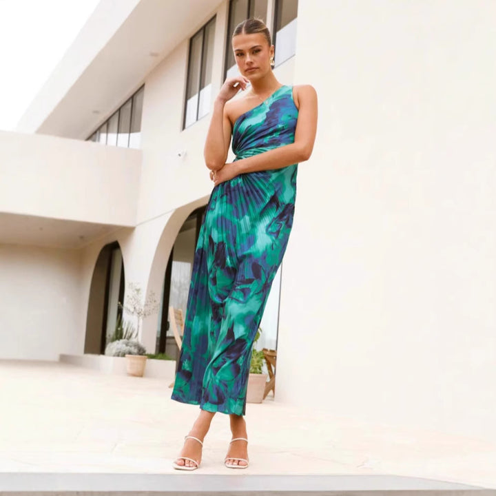 Damen Maxikleid mit asymmetrischem Schnitt und fließendem Faltenrock Drune
