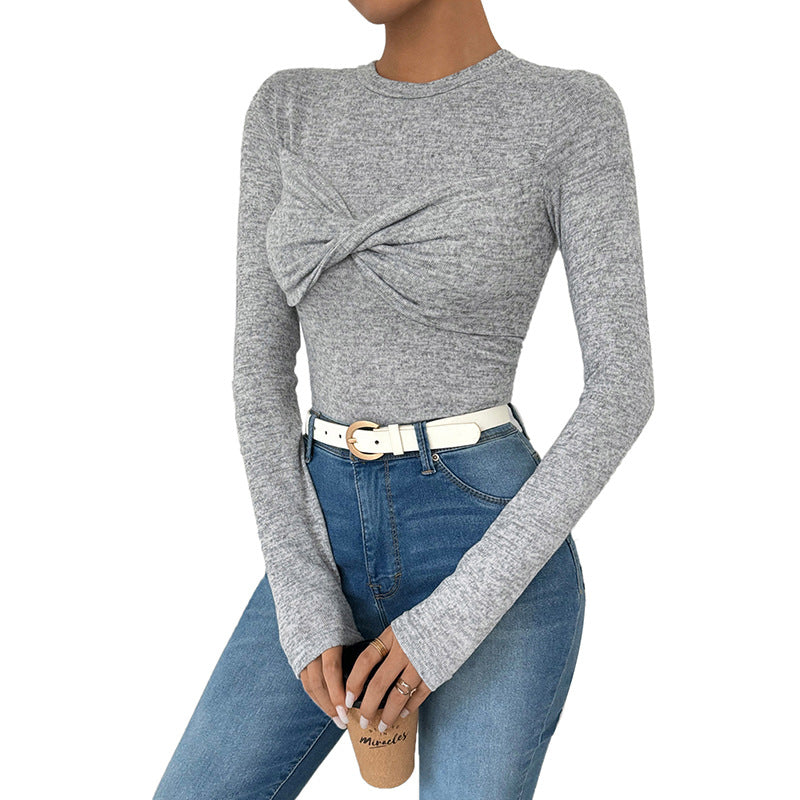 Damen Langarmshirt mit asymmetrischem Knoten-Design Drune