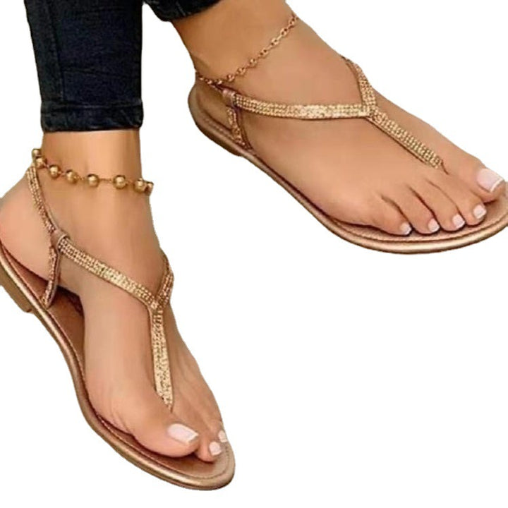 Damen nan T-Riemchen-Sandalette mit funkelndem Strassbesatz und gepolstertem Komfortfußbett Drune