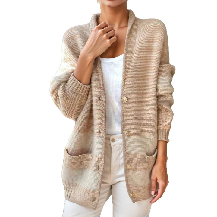 Damen Gemusterte Strickjacke mit lässigem Überschlag und Taschen Drune