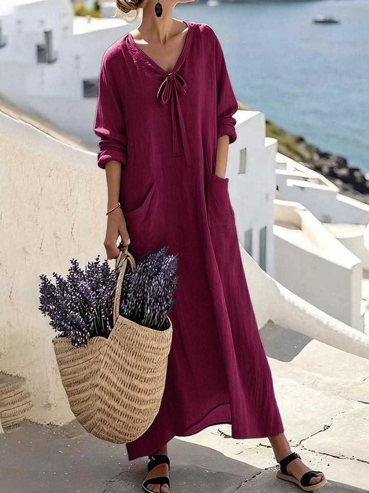 Damen Maxikleid mit seitlichen Taschen und Schleifendetails Drune