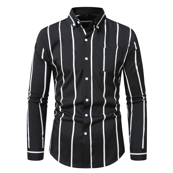 Herren nan tailliertes Langarmhemd mit vertikalem Streifenmuster und Button-Down-Kragen Drune