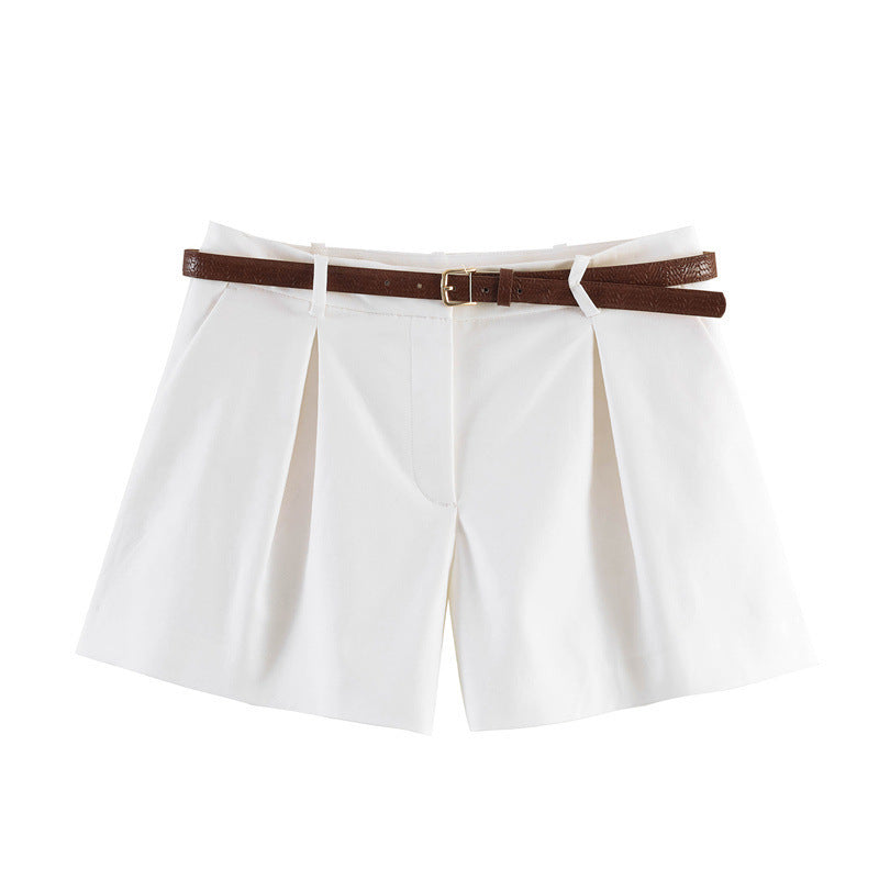 Damen elegante Polka-Dot-Shorts mit Gürtel Drune