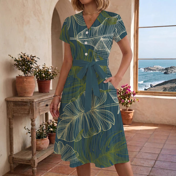 Damen Midi-Kleid mit floralem Design und bequemer Passform Drune