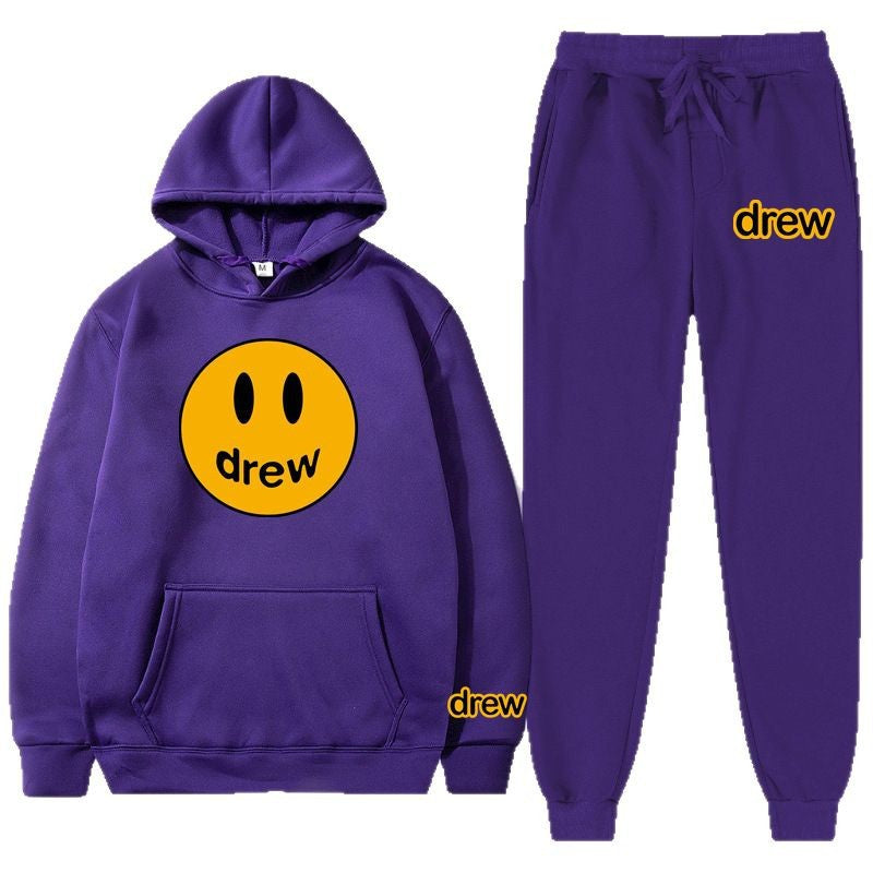 Unisex nan zweiteiliges Lounge-Set aus French-Terry mit Smiley-Print Kapuzenpullover und tapered Jogginghose Drune