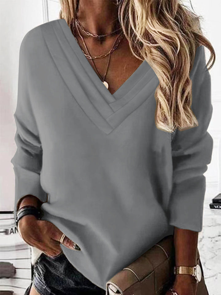 Damen Lässiges V-Ausschnitt Pullover mit eleganten Falten Drune