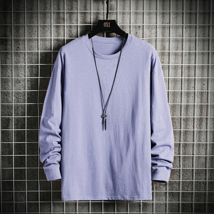 Herren nan lässiges Baumwoll-Basic-Langarmshirt mit Rundhals, Relaxed Fit und verstärkter Saumverarbeitung Drune