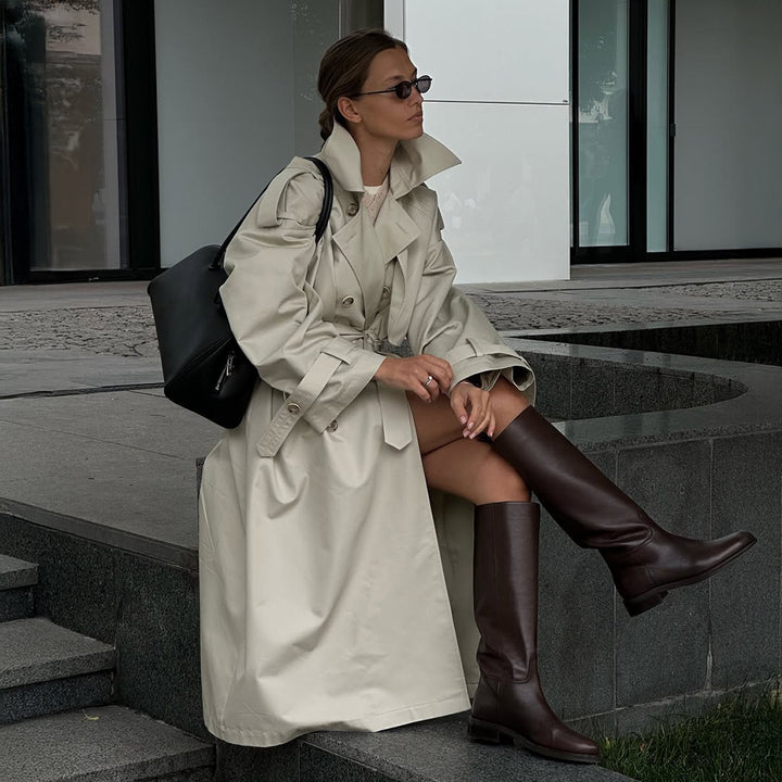 Damen Trenchcoat mit elegantem Gürtel und weit geschnittenen Ärmeln Drune
