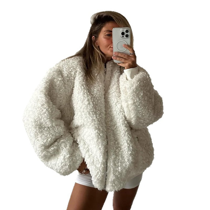 Damen gemütliche Teddyjacke mit hohem Kragen Drune