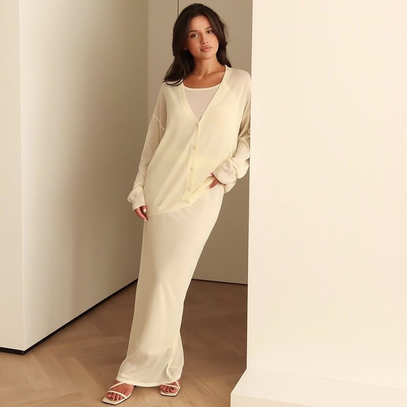 Damen langes Joint-Kleid mit offenem Cardigan Drune