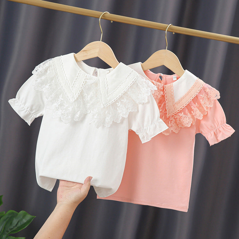 Mädchen Bluse mit Spitzenkragen und Rüschendetails Drune