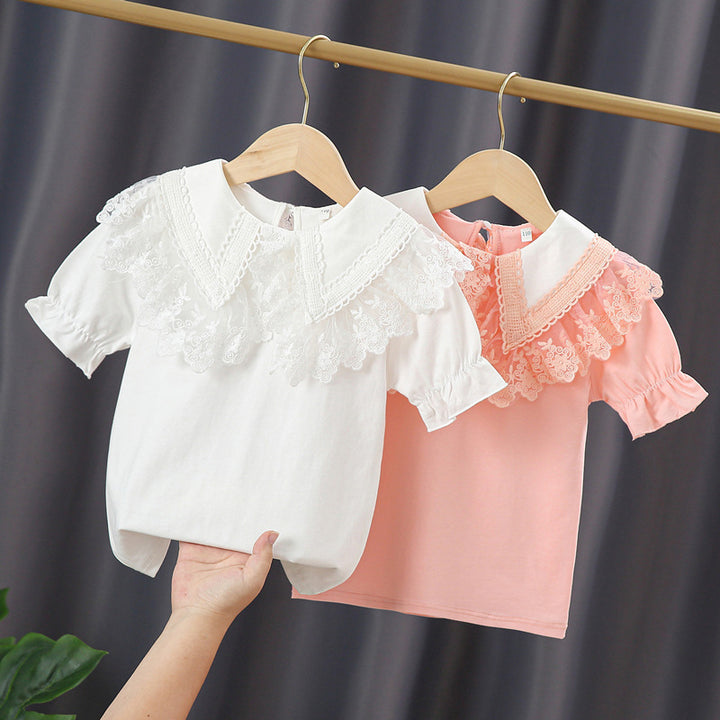 Mädchen Bluse mit Spitzenkragen und Rüschendetails Drune