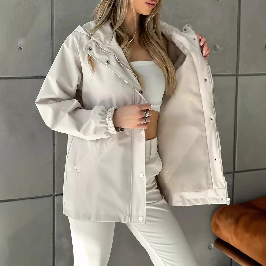 Damen nan wasserfeste Regenjacke mit Kapuze und Taillenzug Drune