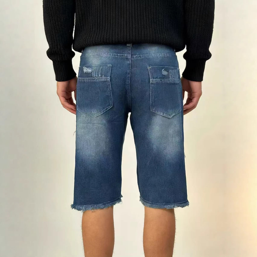 Herren lässige destroyed Jeansshorts mit fransigen Abschlüssen und weitem Bein Drune