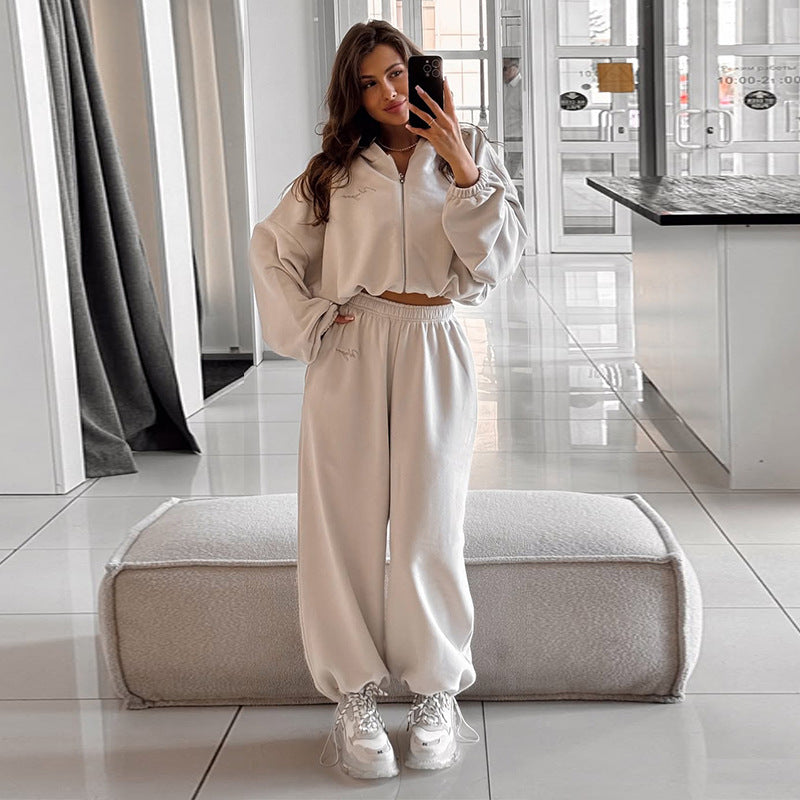 Damen lässiges Cropped Sweatshirt und Jogginghose Set Drune