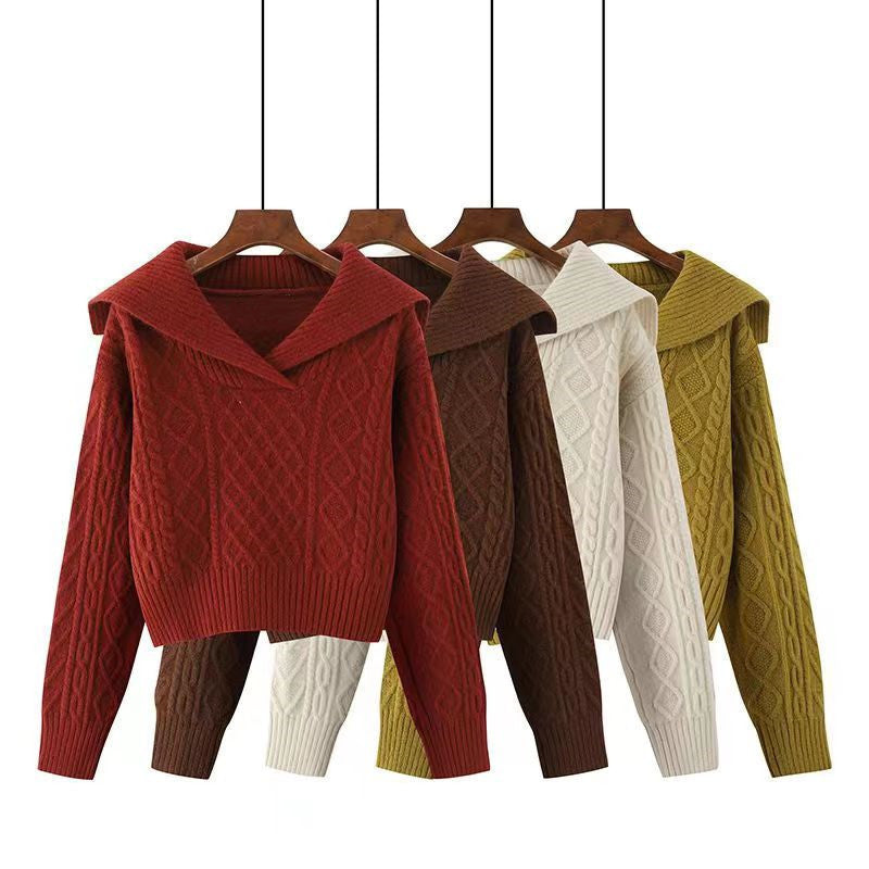 Damen Strickpullover mit weitem Kragen und raffiniertem Zopfmuster Drune