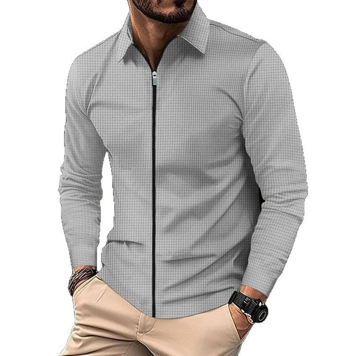 Herren nan feinstrukturiertes Langarm-Zipshirt mit Kentkragen und Waffelstruktur Drune