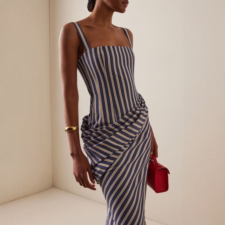 Damen Maxikleid mit asymmetrischen Drapierungen und hohem Schlitz Drune