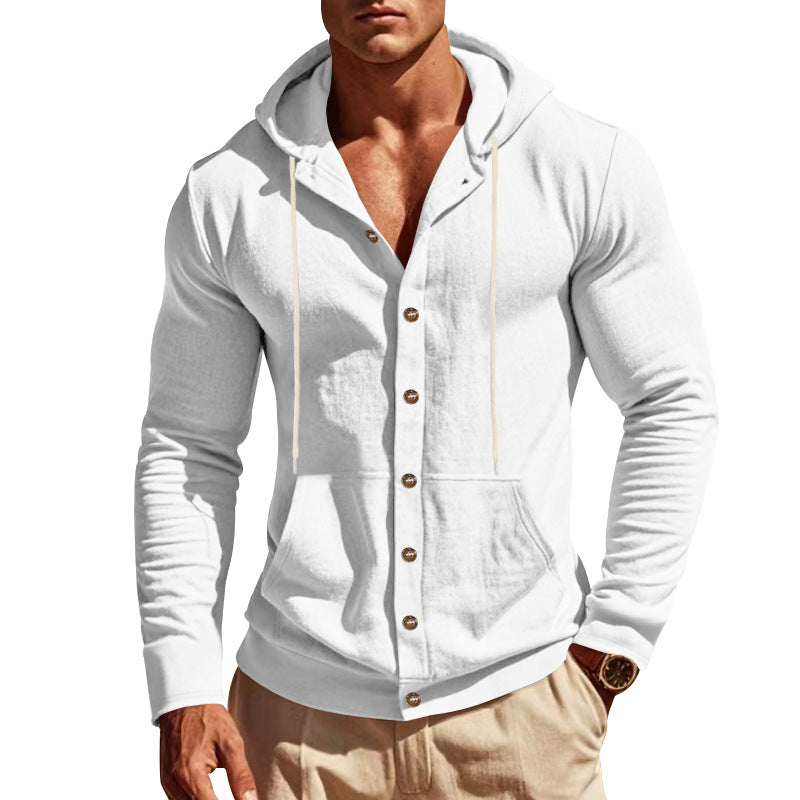 Herren lässiger Kapuzenpullover mit Knopfleiste und praktischen Taschen Drune