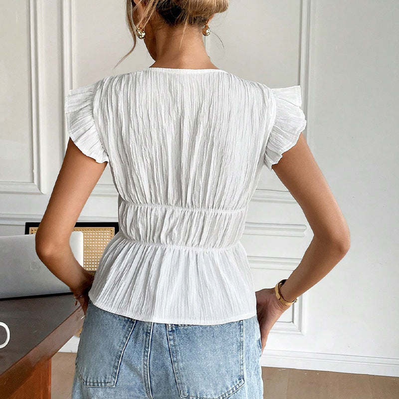 Damen Volantbluse mit dekorativen Schleifen Drune