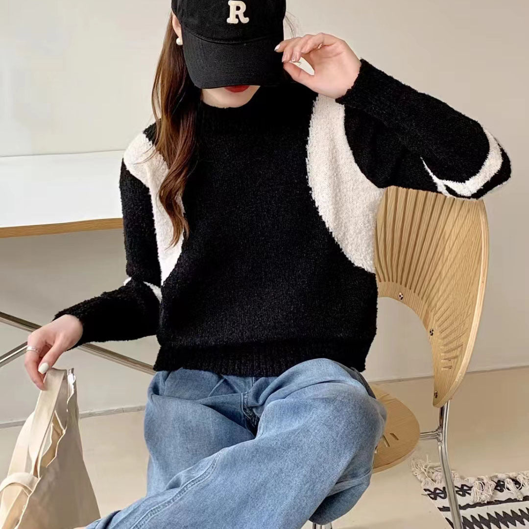 Damen Pullover mit hohem Kragen und kontrastierenden Ärmeln Drune