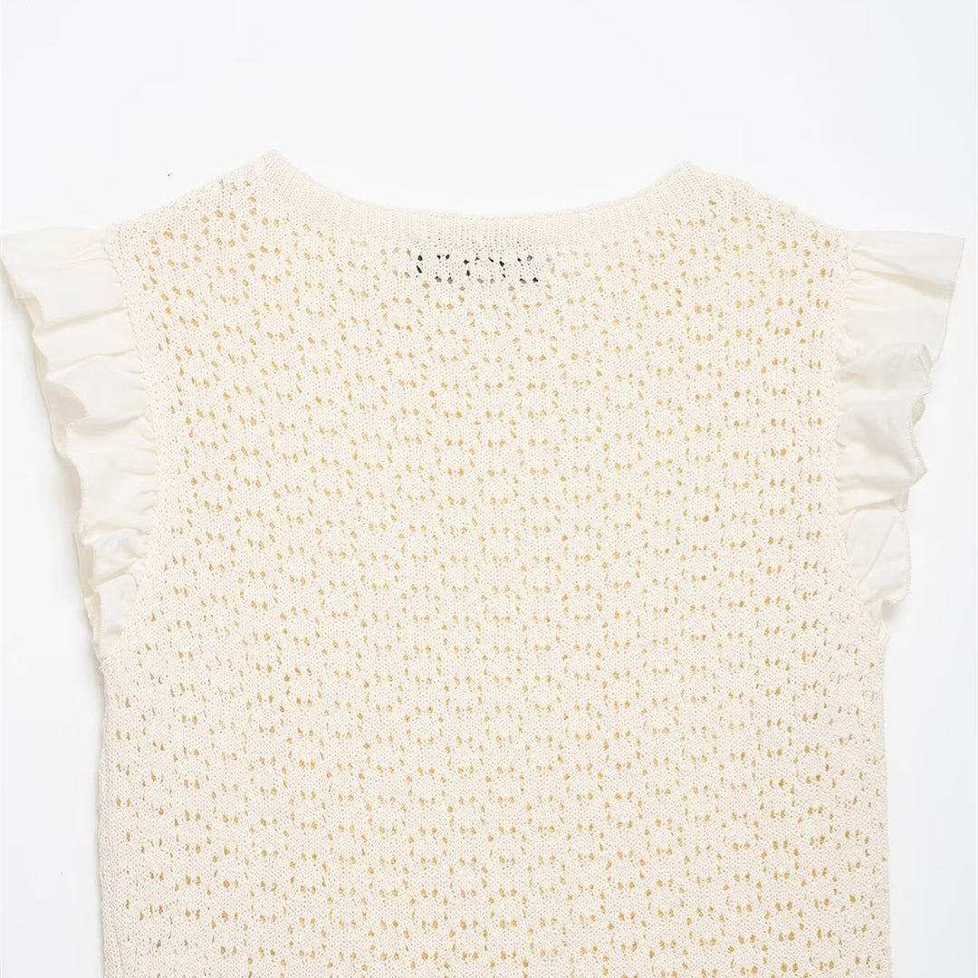 Damen Rüschenshirt mit feiner Lochstickerei und gerafftem Saum Drune