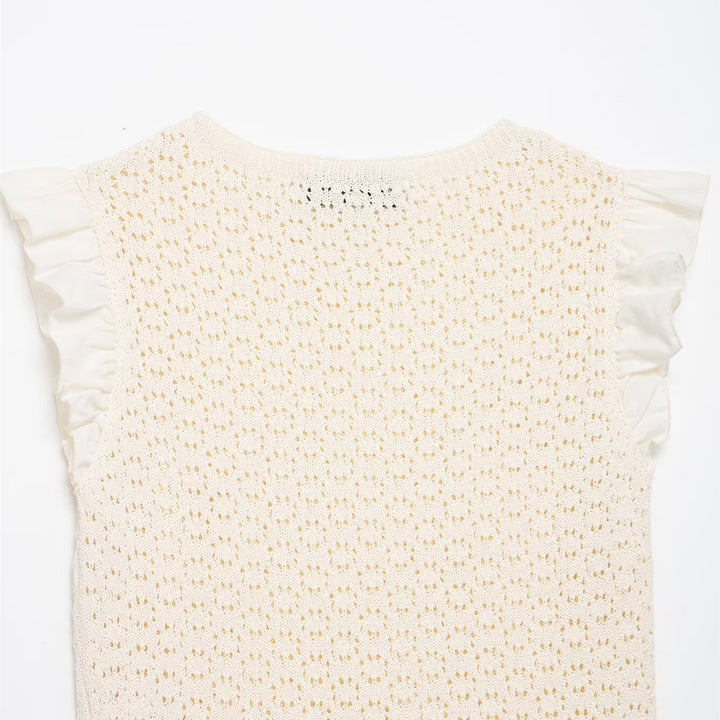 Damen Rüschenshirt mit feiner Lochstickerei und gerafftem Saum Drune