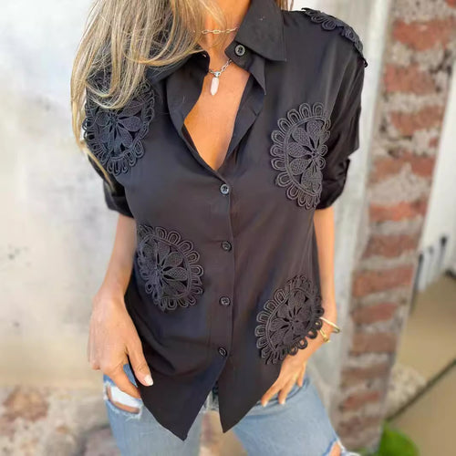 Damen Elegante Bluse mit kunstvollen Spitzenapplikationen Drune