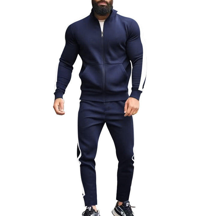 Herren sportlicher Trainingsanzug mit stylischem Reißverschluss und Kontraststreifen Drune
