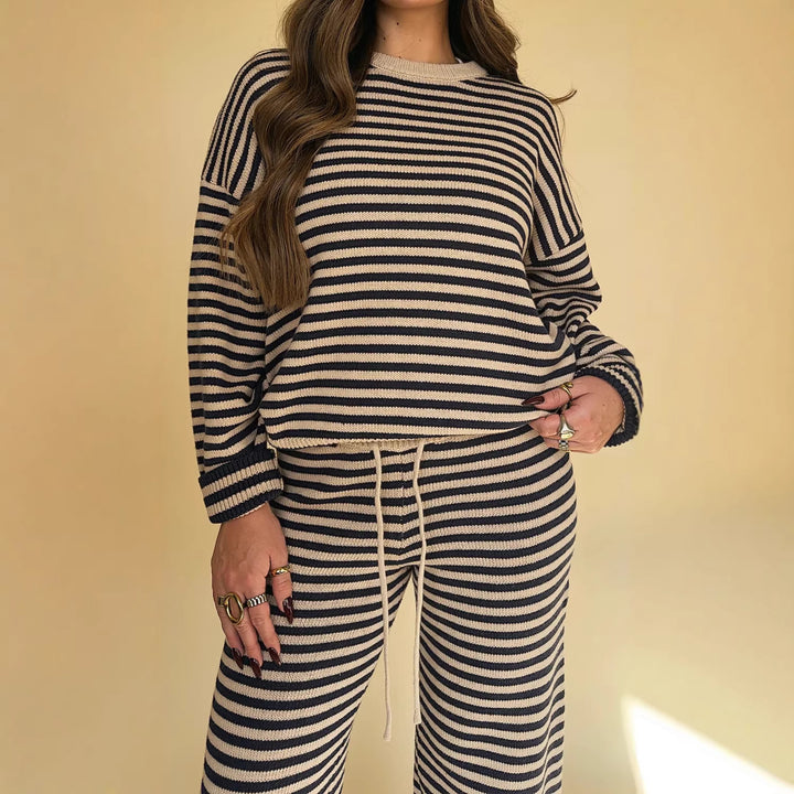 Damen lässiger Streifenpullover mit weichem Material Drune