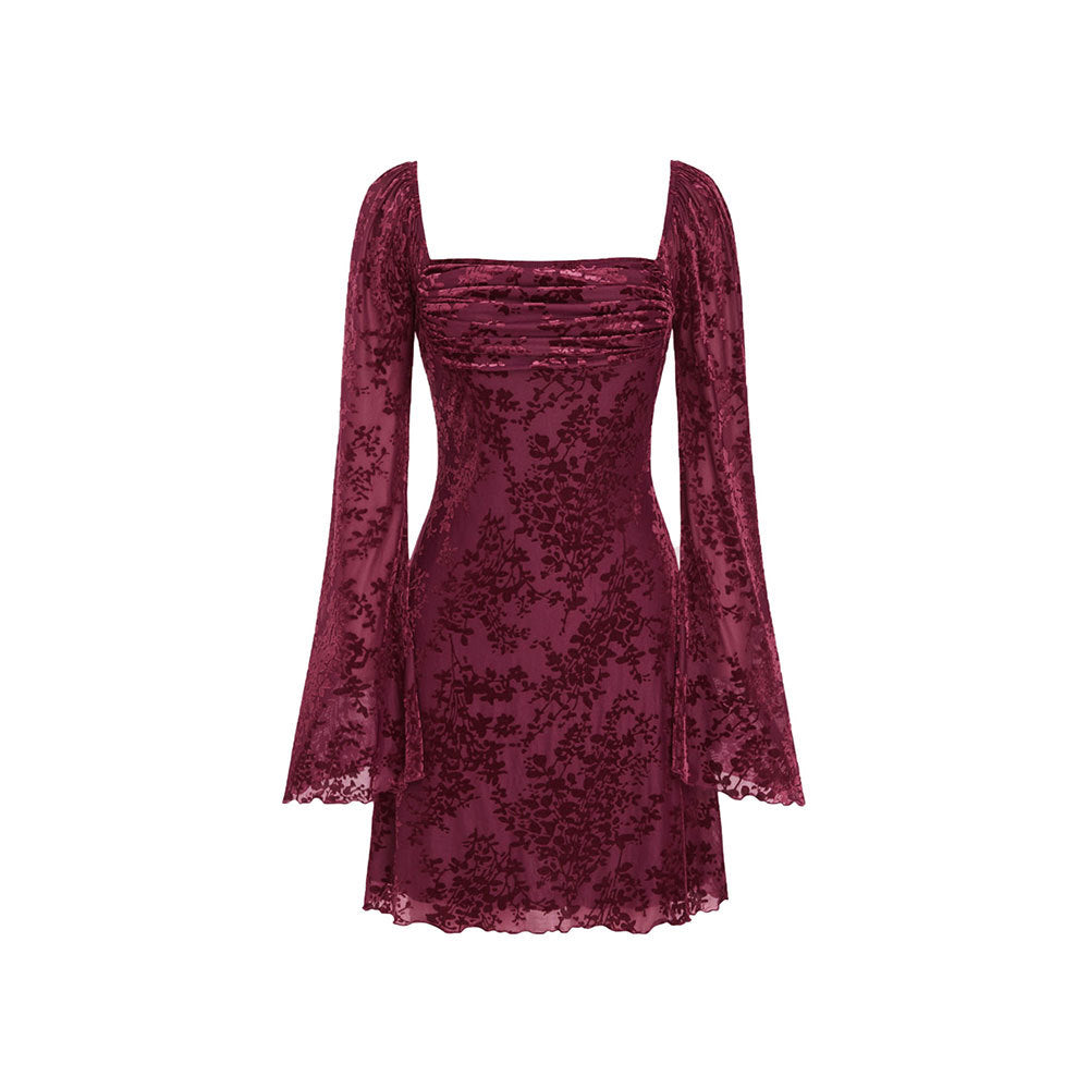 Damen Samtkleid mit tiefem V-Ausschnitt und eleganten Puffärmeln Drune
