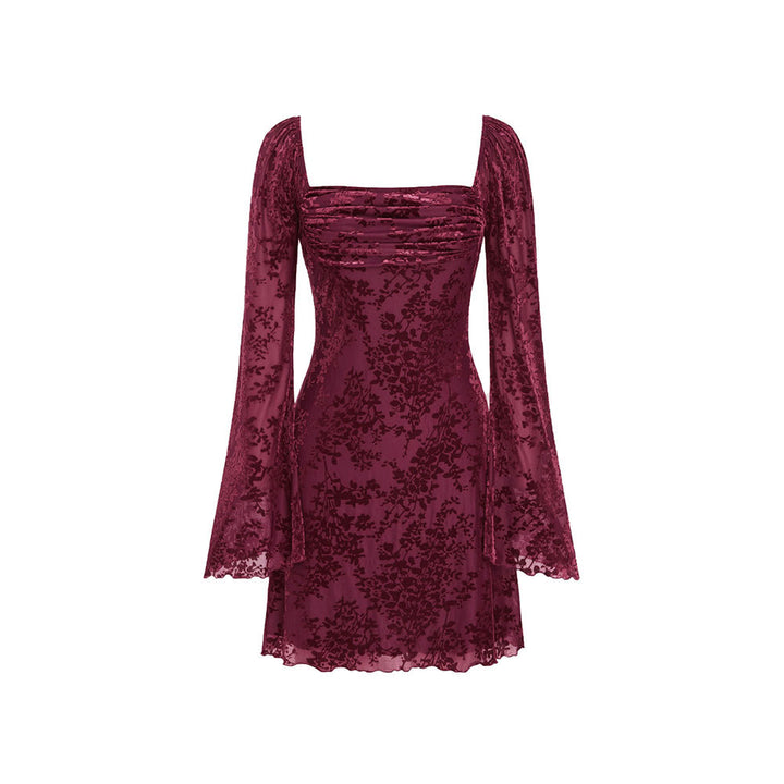 Damen Samtkleid mit tiefem V-Ausschnitt und eleganten Puffärmeln Drune