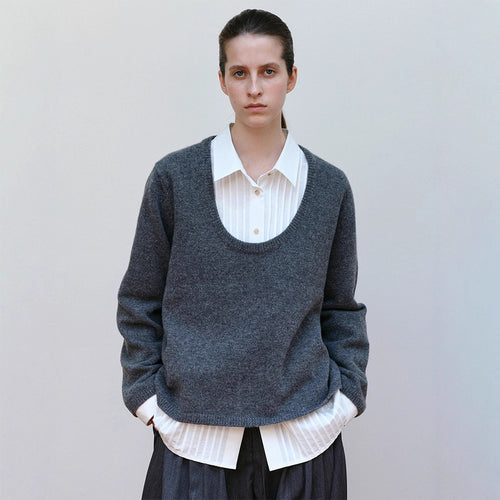 Damen Modischer Strickpullover mit rundem Ausschnitt Drune