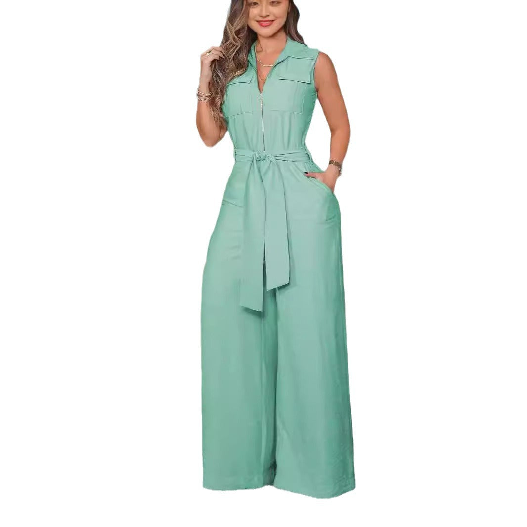 Damen Luftiger Jumpsuit mit Gürtel und Taschen Drune