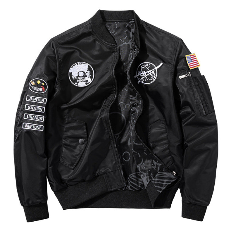 Herren  gestickte Missionsabzeichen reflektierende Shell Flight Bomber mit bedrucktem Konstellationsfutter und Ärmel-Reißverschlusstasche Drune