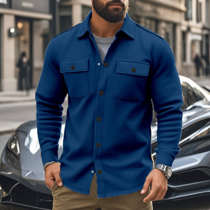 Herren nan Wollmix-Überhemdjacke mit Pattentaschen verdeckter Druckknopfleiste und Hemdkragen Drune