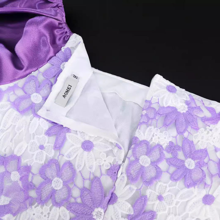 Damen Elegantes Spitzenkleid mit voluminösen Puffärmeln Drune