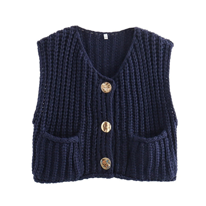 Damen Strickweste mit dekorativem Knopfverschluss Drune