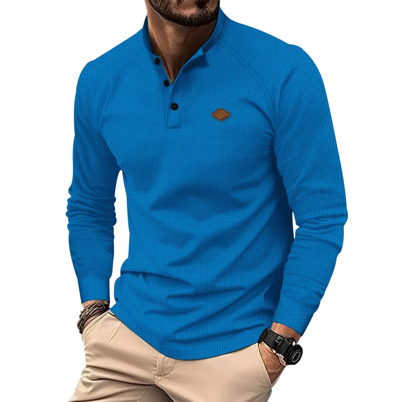 Herren Langarm-Henley-Shirt mit strukturierter Oberfläche und modischen Knopfdetails Drune