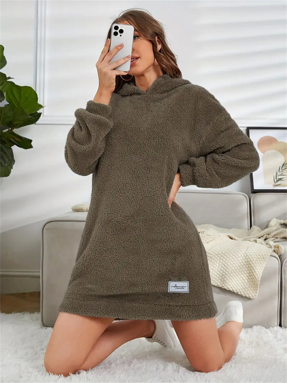 Damen Kuscheliges Hoodie-Kleid Drune