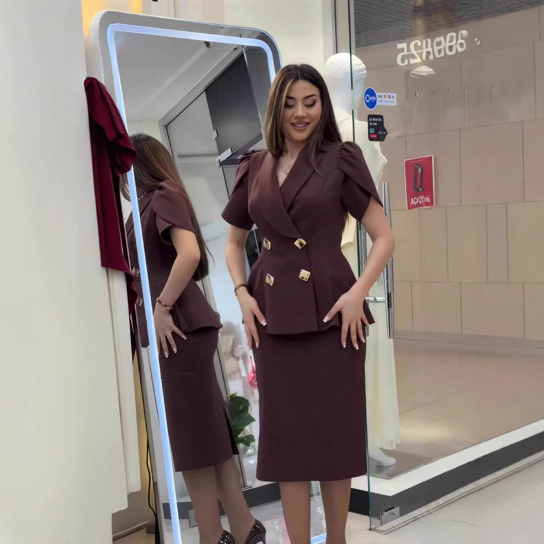 Damen elegantes Bleistiftkleid mit tailliertem Schnitt und schickem Schulterdesign Drune