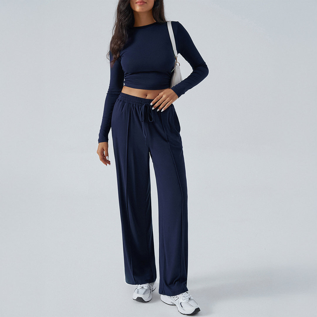 Damen lässiges Zweiteiler-Set mit weitem Oberteil und elastischen Hosen Drune