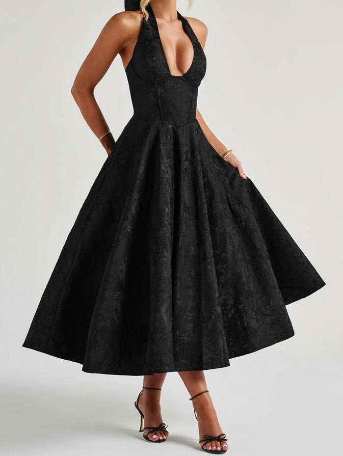 Damen Elegantes Halterneck-Ballkleid mit fließendem Rock Drune