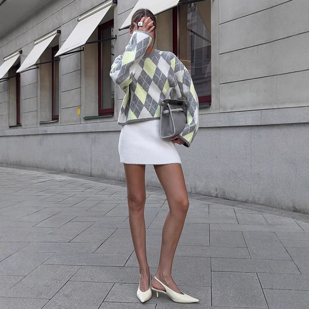 Damen modischer Pullover im Karomuster Drune