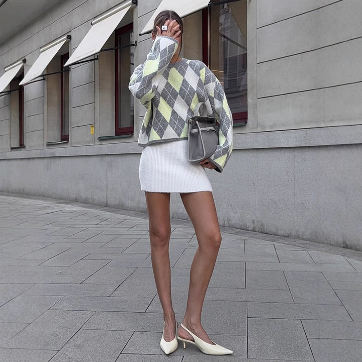 Damen modischer Pullover im Karomuster Drune