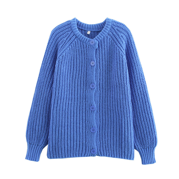 Damen nan grob gestrickte Raglan-Cardigan mit Ballonärmeln und durchgehender Knopfleiste Drune